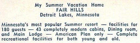 Fair Hills Resort, Detroit Lakes Minnesota, 1954