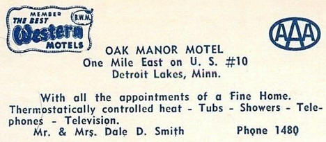 Oak Manor Motel, Detroit Lakes Minnesota, 1956