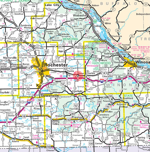 Minnesota State Highway Map of the Dover Minnesota area