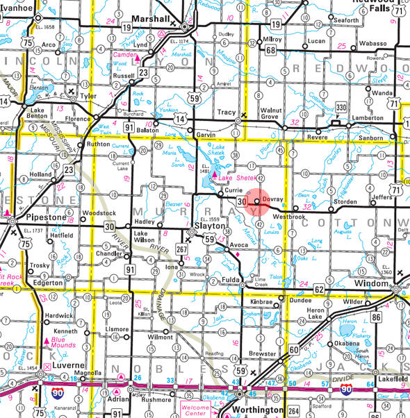 Minnesota State Highway Map of the Dovray Minnesota area 