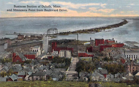 Business section of Duluth Minnesota and Minnesota Point from Boulevard Drive, 1914