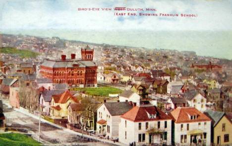 Birds eye view, east end of Duluth Minnesota showing Franklin School, 1907