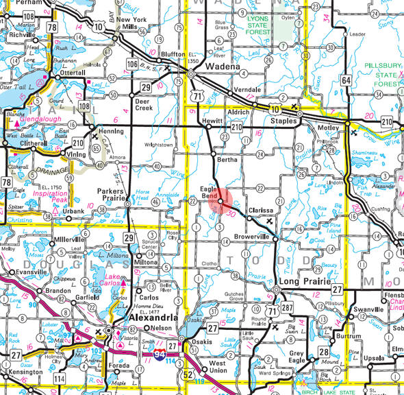 Minnesota State Highway Map of the Eagle Bend Minnesota area 