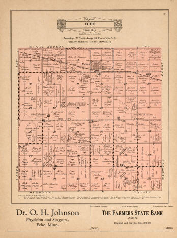 Plat map of Echo Township in Yellow Medicine County Minnesota, 1929