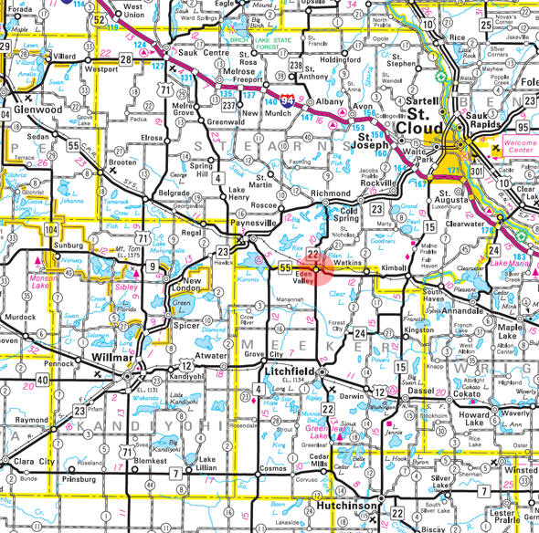 Minnesota State Highway Map of the Eden Valley Minnesota area 