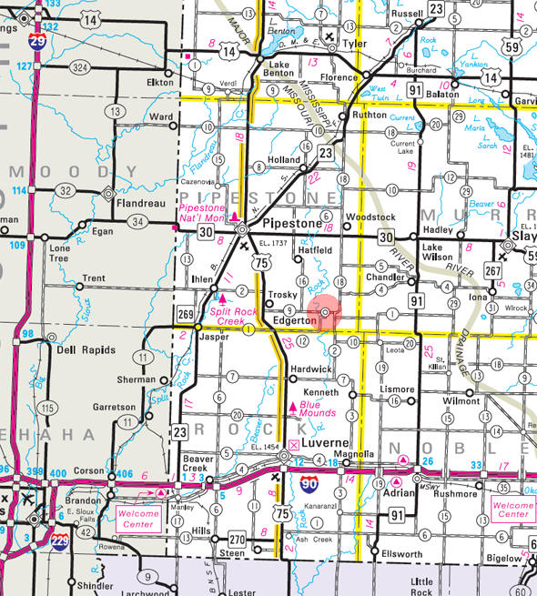 Minnesota State Highway Map of the Edgerton Minnesota area 