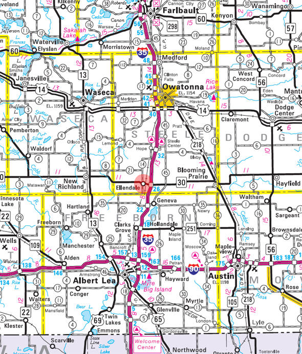 Minnesota State Highway Map of the Ellendale Minnesota area 