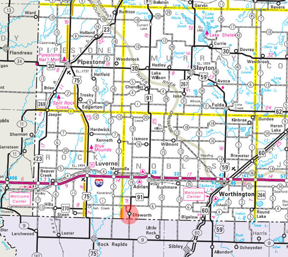 Minnesota State Highway Map of the Ellsworth Minnesota area