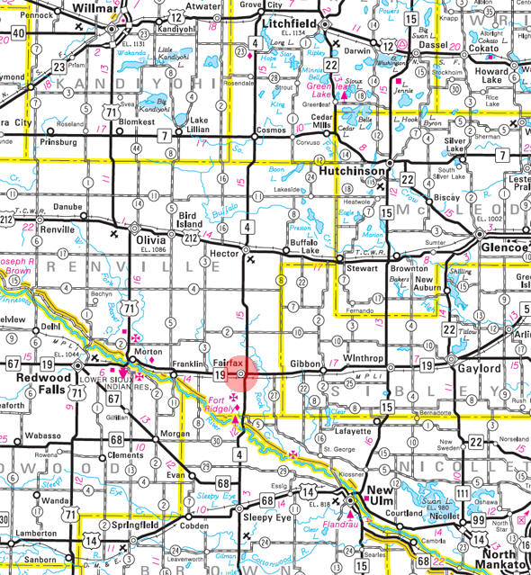 Minnesota State Highway Map of the Fairfax Minnesota area 