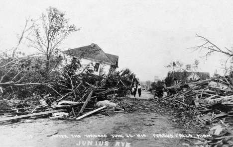 Junius Avenue after the tornado hit, Fergus Falls Minnesota, June 22 1919