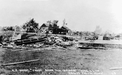 Northern Pacific Depot and Yards after the tornado, Fergus Falls Minnesota, June 22 1919