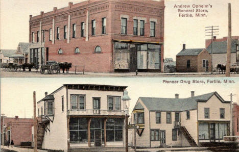 Andrew Opheim's General Store and Pioneer Drug Store, Fertile Minnesota, 1910's