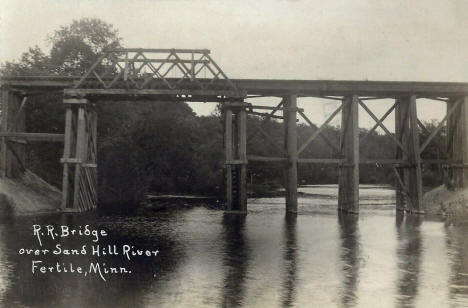 Railroad bridge over Sand Hill River, Fertile Minnesota, 1916