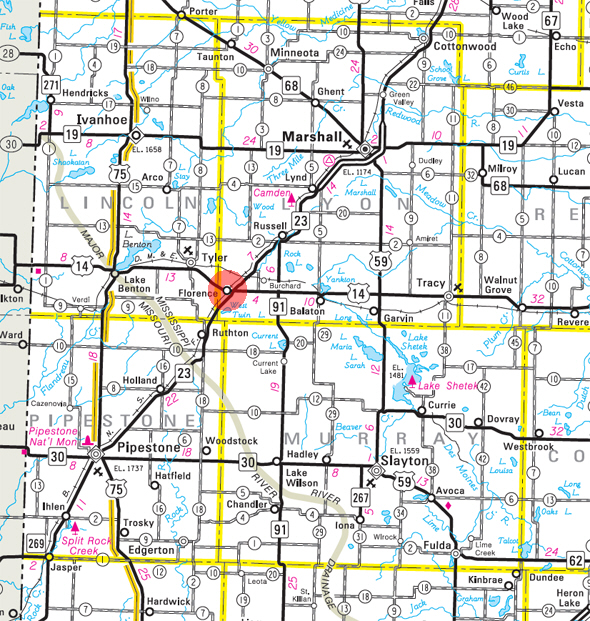 Minnesota State Highway Map of the Florence Minnesota area 
