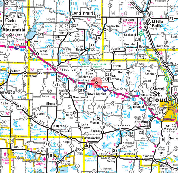 Minnesota State Highway Map of the Freeport Minnesota area 