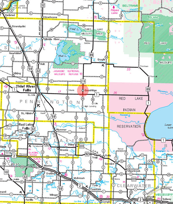 Minnesota State Highway Map of the Goodridge Minnesota area