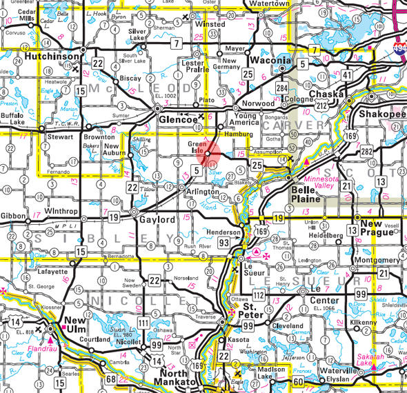Minnesota State Highway Map of the Green Isle Minnesota area 