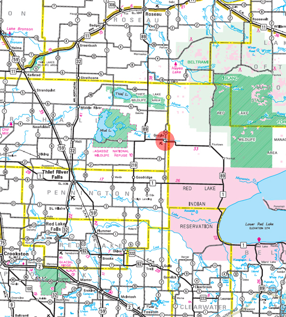 Minnesota State Highway Map of the Grygla Minnesota area 