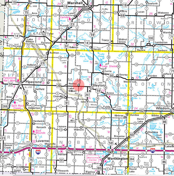 Minnesota State Highway Map of the Hadley Minnesota area