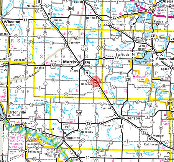 Minnesota State Highway Map of the Hancock Minnesota area 