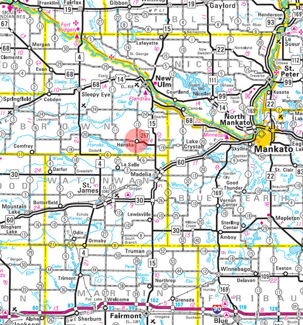 Minnesota State Highway Map of the Hanska Minnesota area 