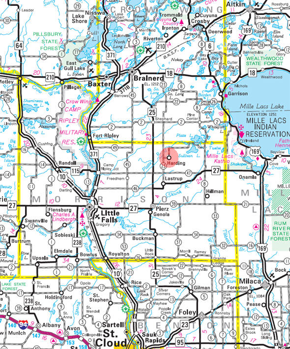 Minnesota State Highway Map of the Harding Minnesota area 