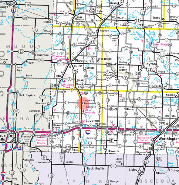 Minnesota State Highway Map of the Hardwick Minnesota area 