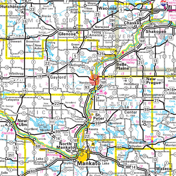 Minnesota State Highway Map of the Henderson Minnesota area 