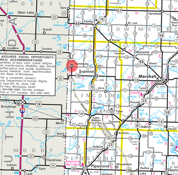 Minnesota State Highway Map of the Hendricks Minnesota area 