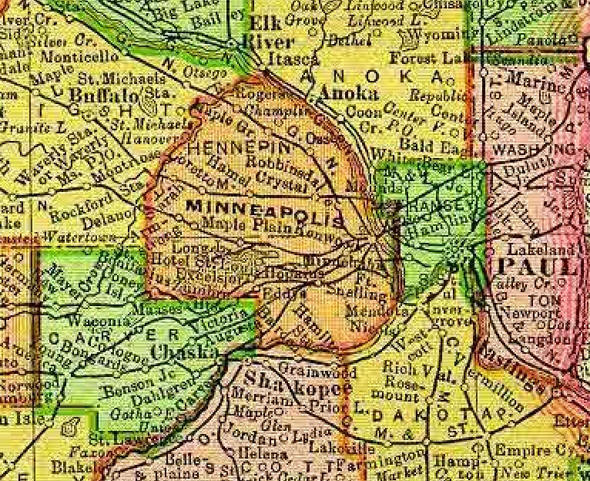 1895 Map of Hennepin County Minnesota