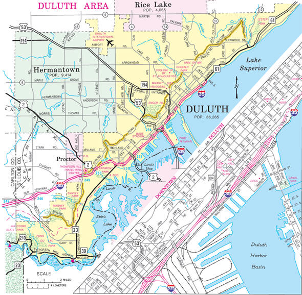 Minnesota State Highway Map of the Duluth and Hermantown Minnesota area