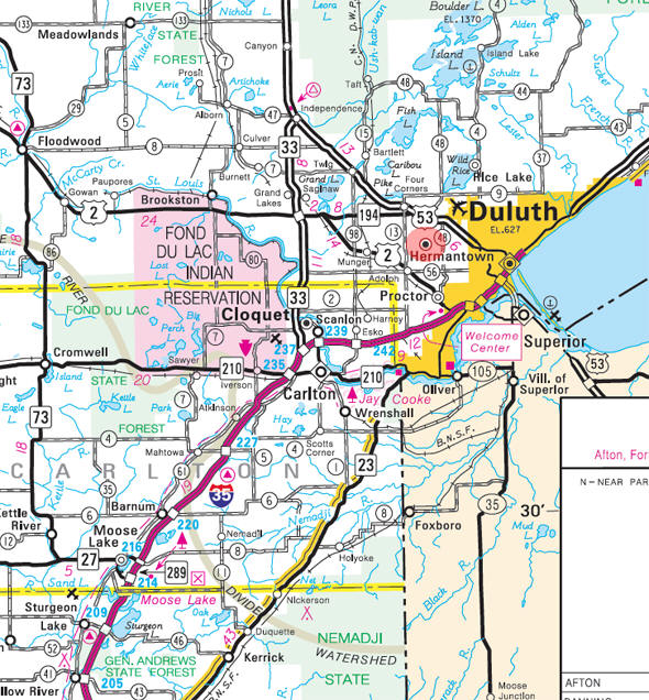 Minnesota State Highway Map of the Hermantown Minnesota area