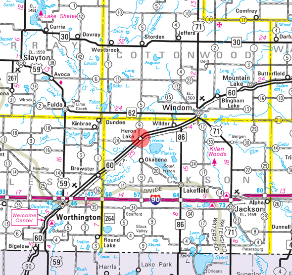 Minnesota State Highway Map of the Heron Lake Minnesota area