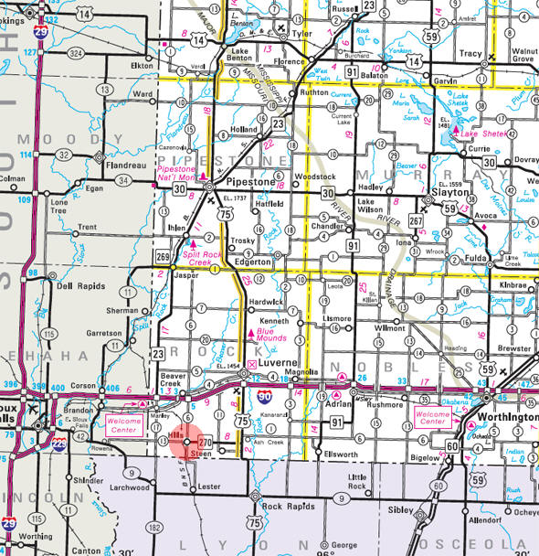 Minnesota State Highway Map of the Hills Minnesota area 