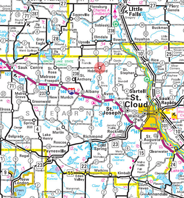 Minnesota State Highway Map of the Holdingford Minnesota area 