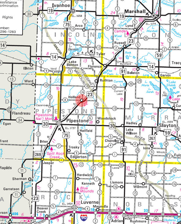Minnesota State Highway Map of the Holland Minnesota area 