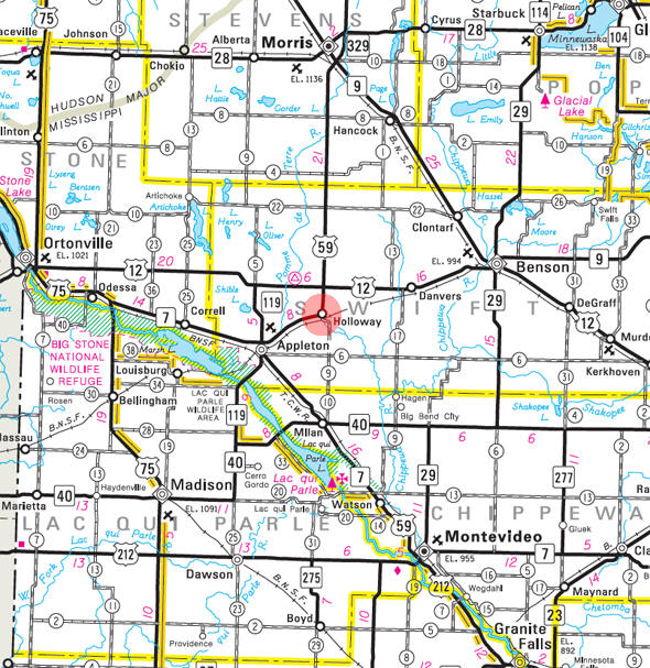 Minnesota State Highway Map of the Holloway Minnesota area 