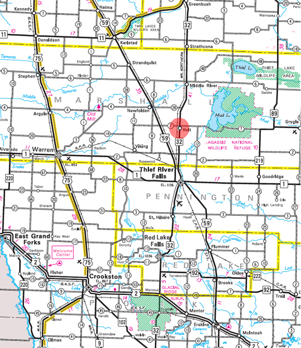 Minnesota State Highway Map of the Holt Minnesota area 