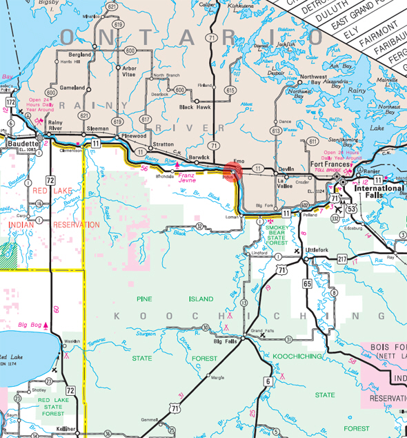 Minnesota State Highway Map of the Indus Minnesota area