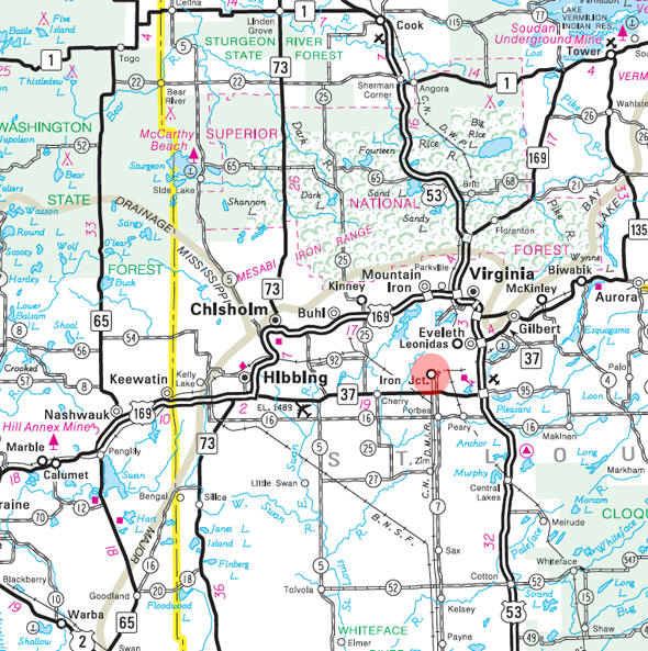 Minnesota State Highway Map of the Iron Junction Minnesota area 