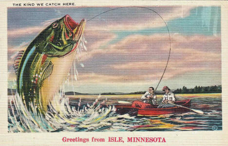 Big Fish postcard, Isle Minnesota, 1938