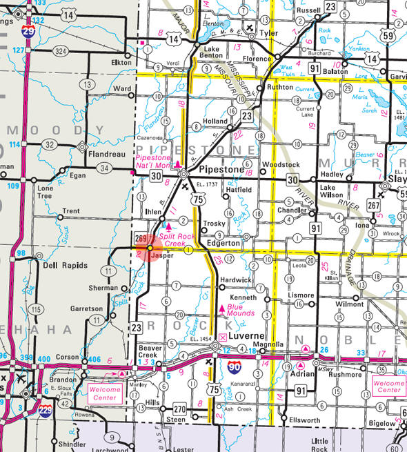 Minnesota State Highway Map of the Jasper Minnesota area 