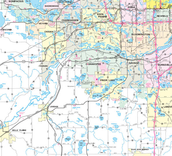 Minnesota State Highway Map of the Jordan Minnesota area 