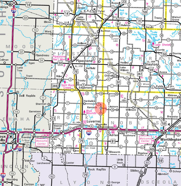Minnesota State Highway Map of the Kenneth Minnesota area 