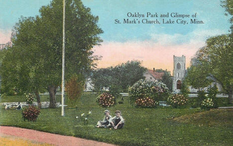 Oaklyn Park and St. Mark's Church, Lake City Minnesota, 1910's