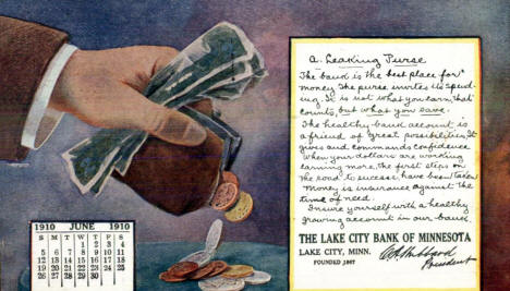 Lake City Bank advertisement, Lake City Minnesota, 1910