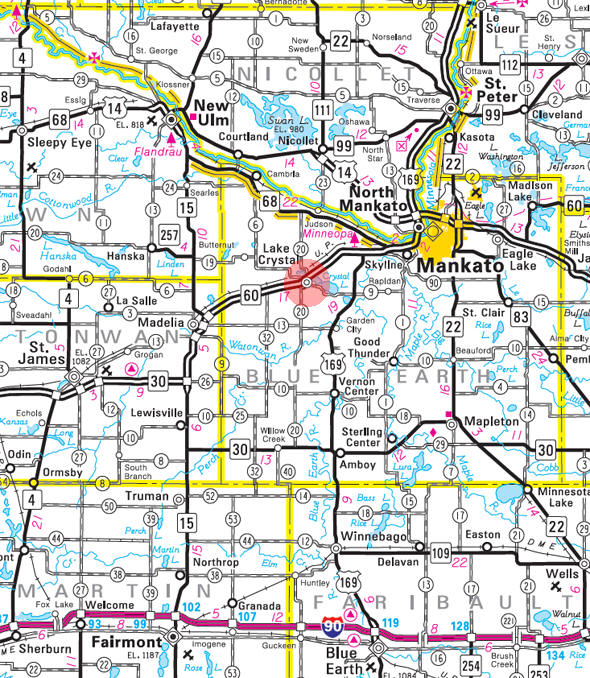 Minnesota State Highway Map of the Lake Crystal Minnesota area 