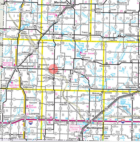 Minnesota State Highway Map of the Lake Wilson Minnesota area