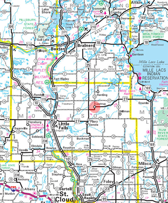 Minnesota State Highway Map of the Lastrup Minnesota area