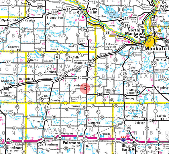 Minnesota State Highway Map of the Lewisville Minnesota area 